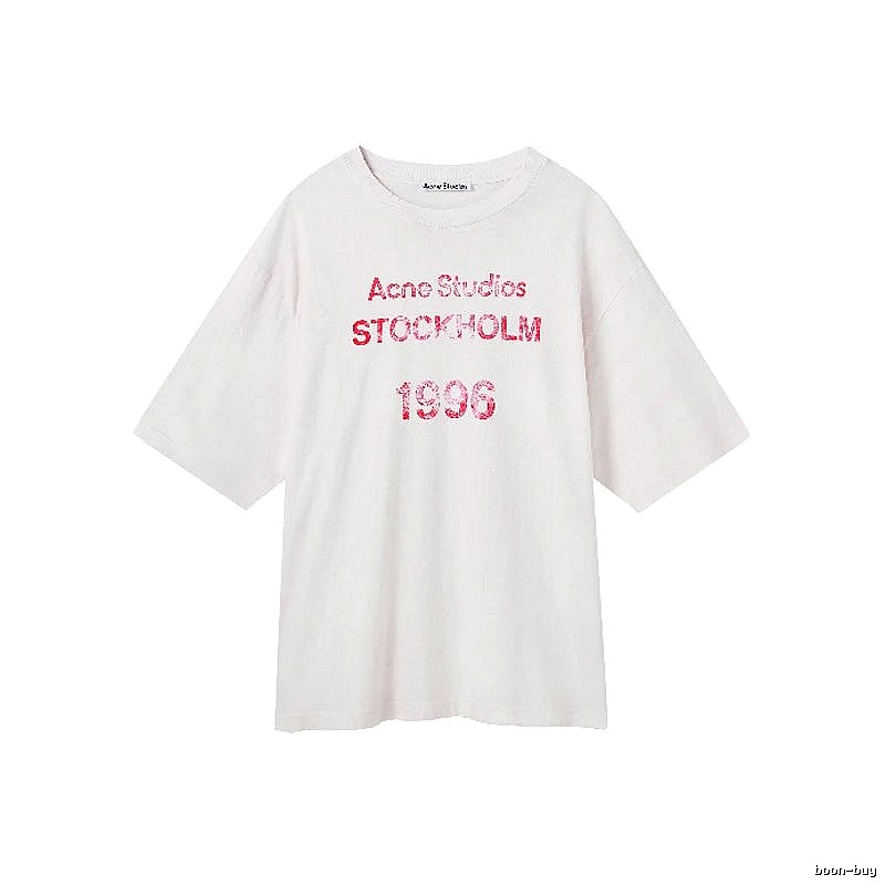 Acne Studios 2090-80 White Pink Lettering Style Ac908046 Stockholm Logo T-Shirt Resort Wear