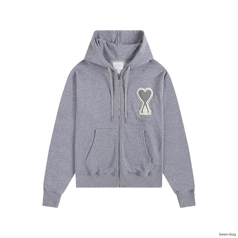 AMI Love Series Grey Zip-Up Hoodie