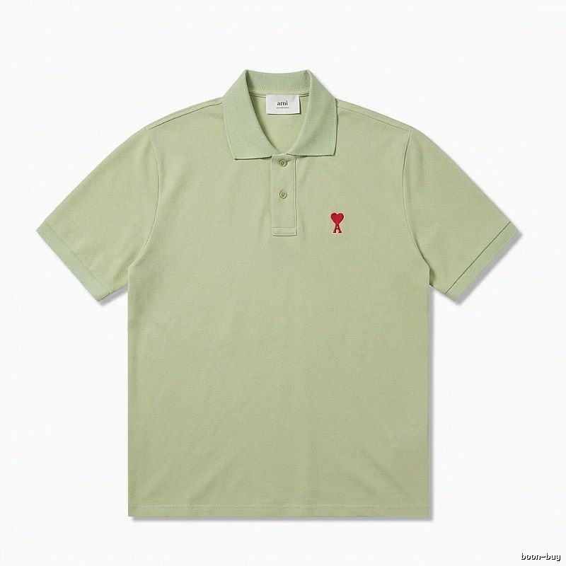 AMI Love Series Simple Style Light Green Polo Shirt
