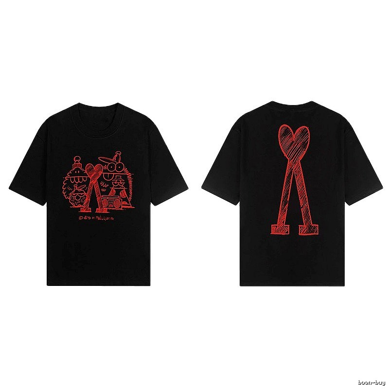 AMI red graffiti-style short-sleeve shirt