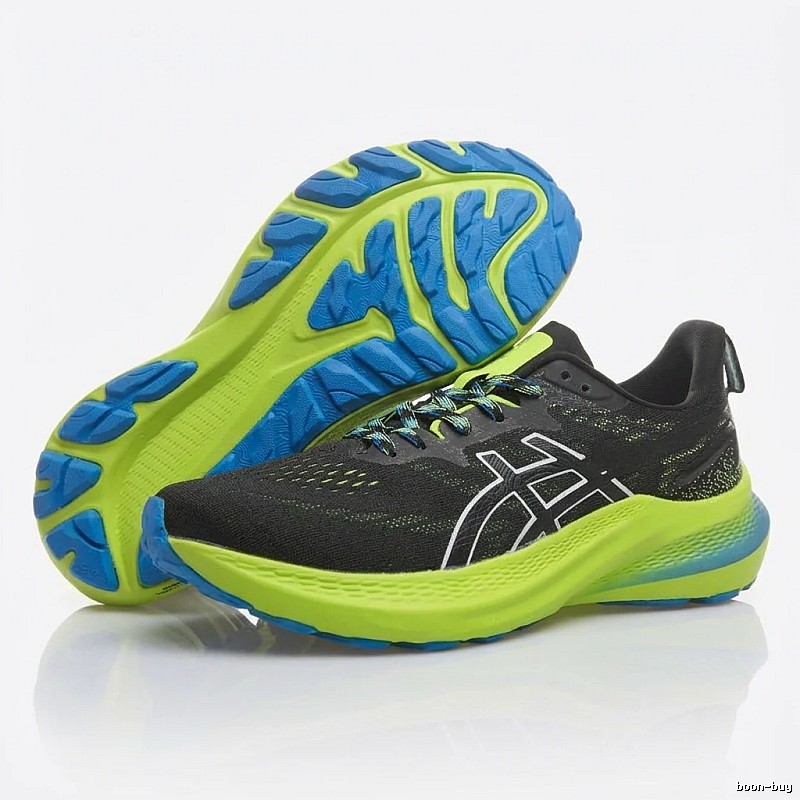 ASICS racing style black-green running shoes