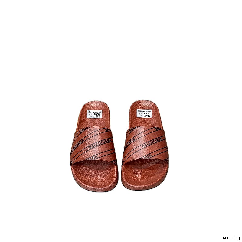 Balenciaga Letter Print Streetwear Brand Reddish Brown Slide Sandals