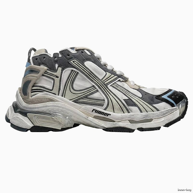 Balenciaga retro-style gray and white running shoes