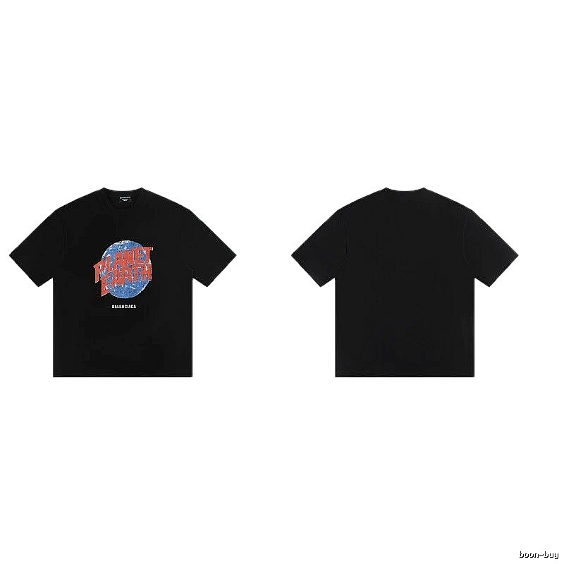 Balenciaga Trendy Black Short-sleeve T-shirt with Earth Print