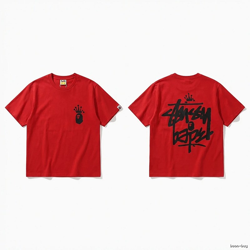 Bape Crown Graffiti Style Red T-shirt
