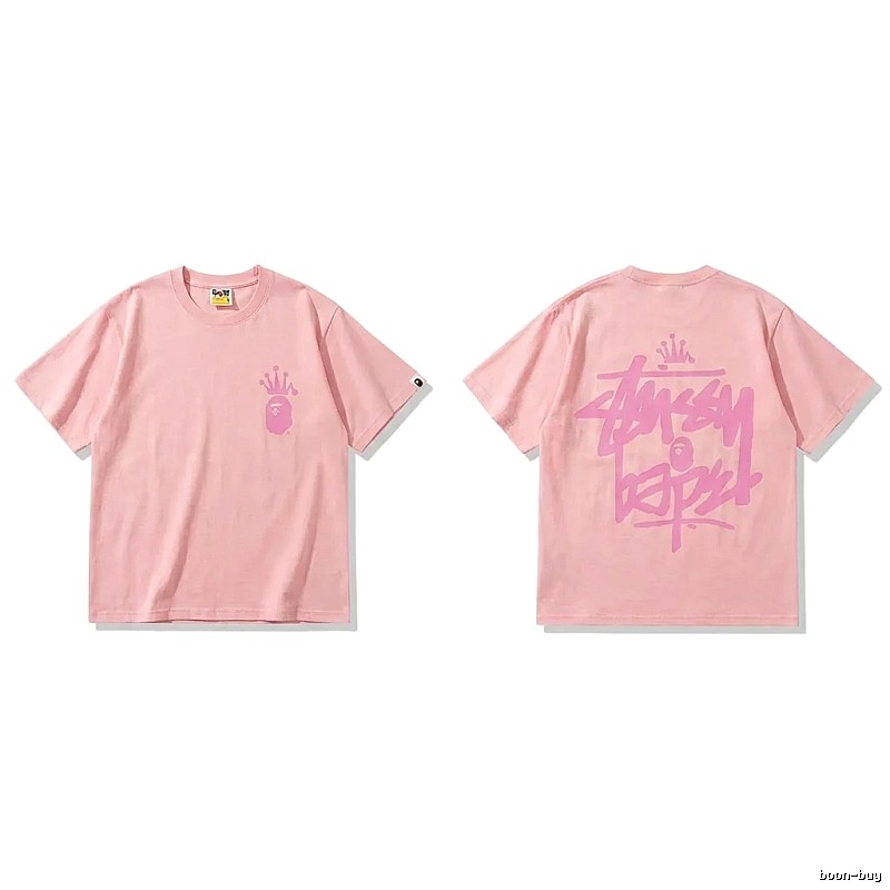 Bape Crown Print Pink Short-sleeve Shirt