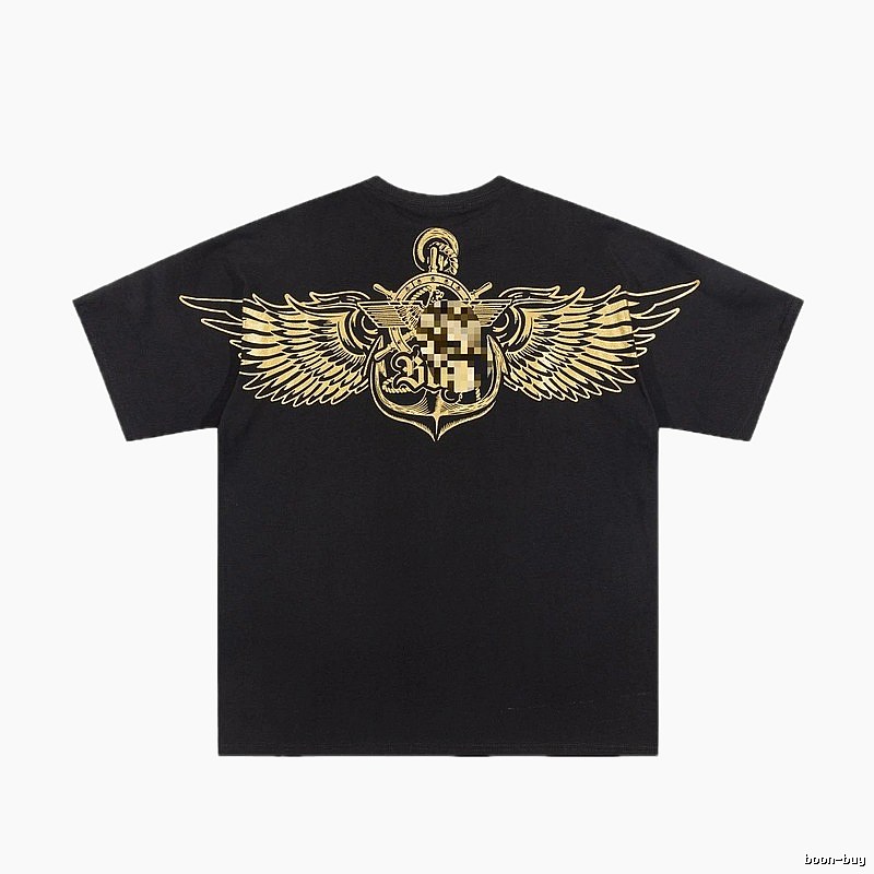 BOY Gold Foil Wings Street Style Black Short Sleeve T-shirt