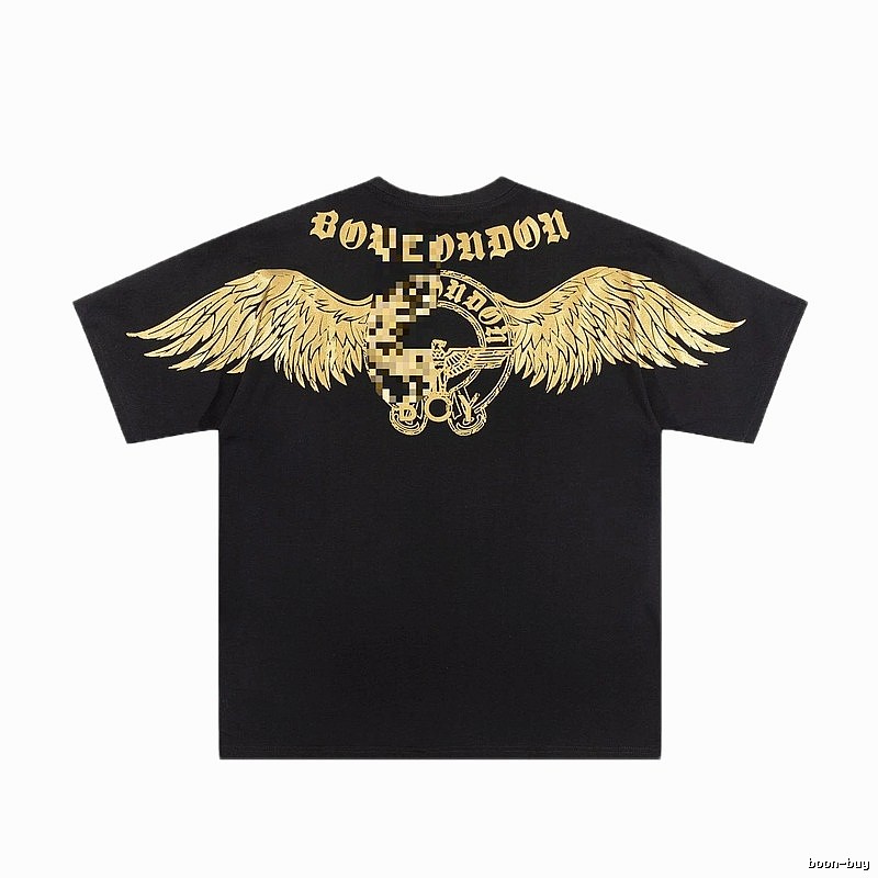 BOY Street Style Black Short-sleeve T-shirt with Gold Foil Stamped Wings