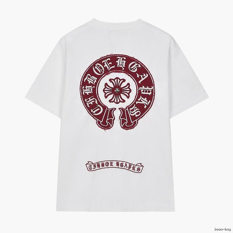 Chrome Hearts Vintage Style White T-shirt with Horseshoe Embroidery