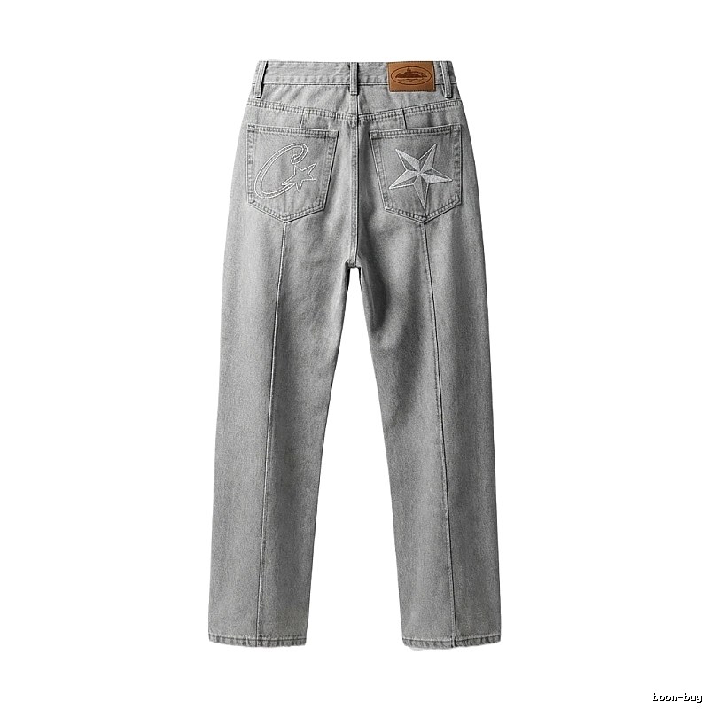 Corteiz Star - Marked Retro - Style Light Gray Jeans