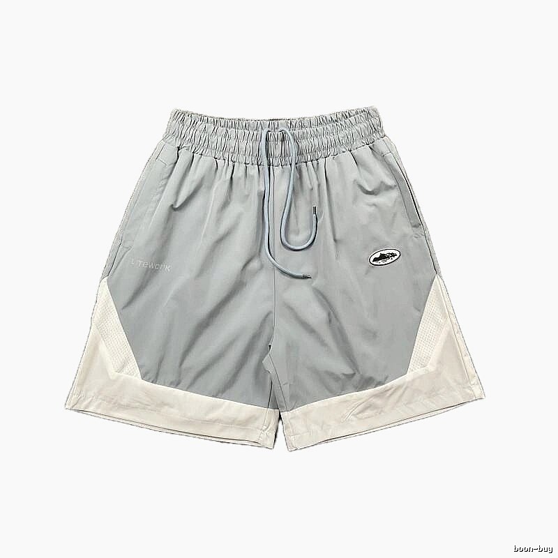 Corteiz Street Style Light Grey and White Colorblock Athletic Shorts