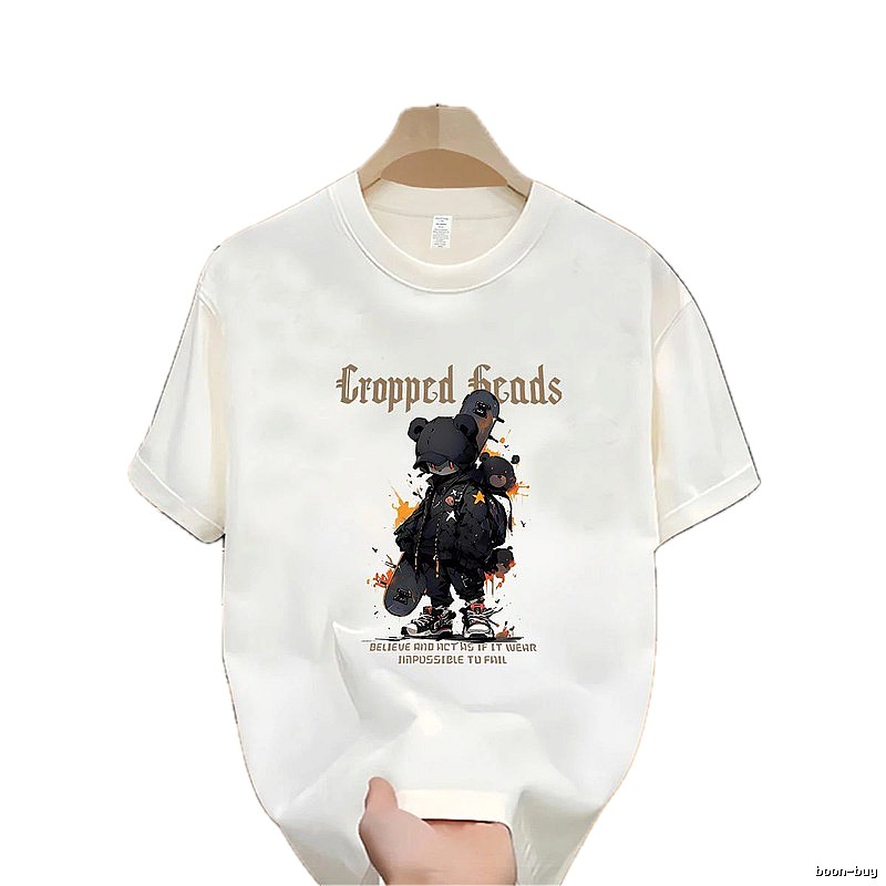 Cropped Heads Trendy Bear Street Style White T-shirt