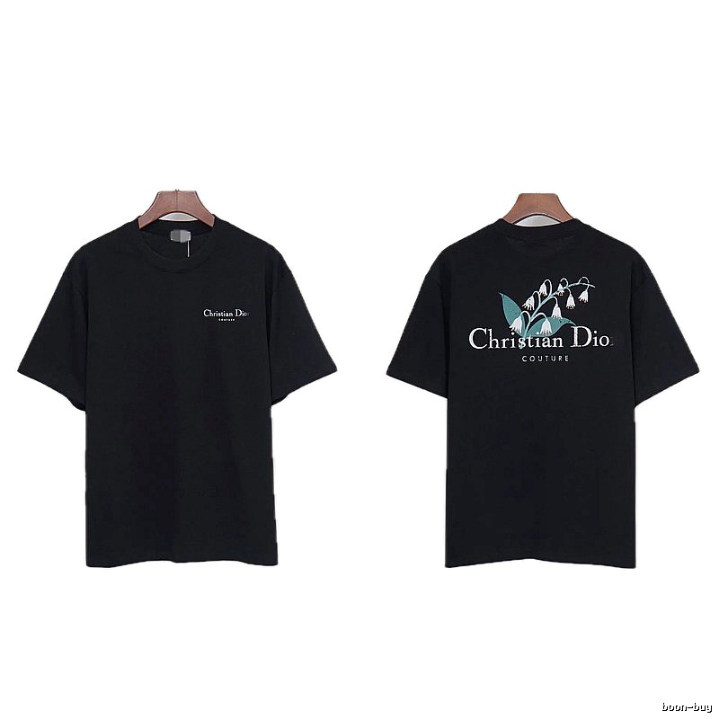 Dior Casual Black T-Shirt with Lily of the Valley Print