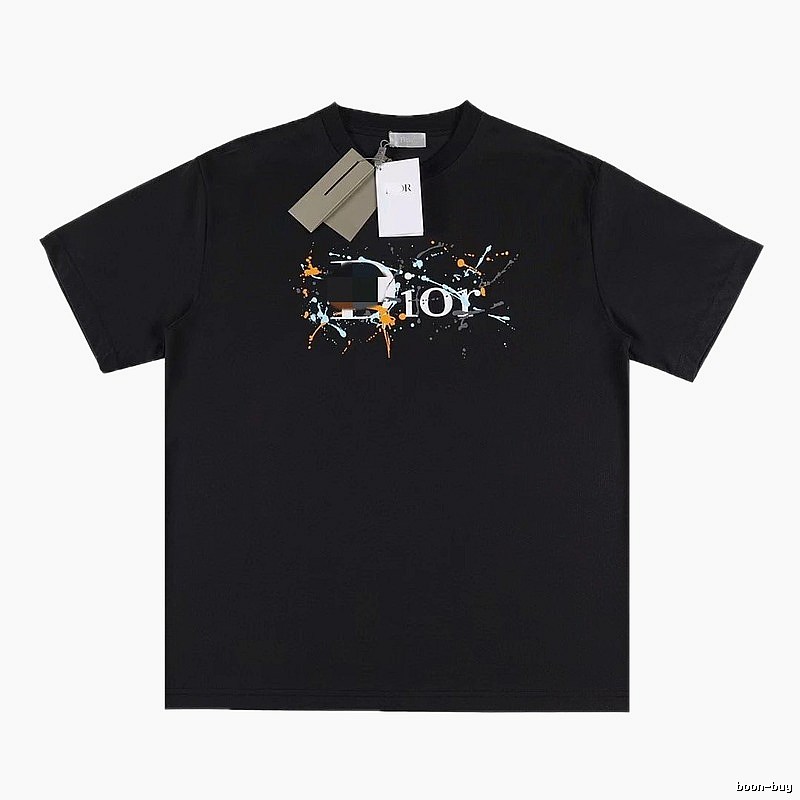 Dior Ink-Splashing Print Street Style Black T-Shirt