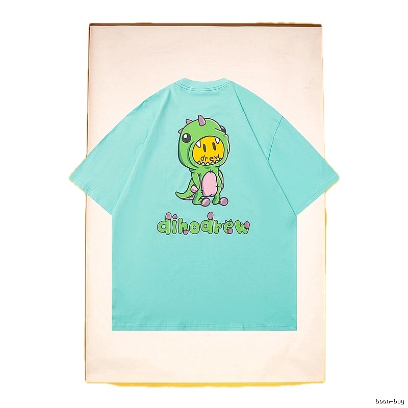 DREW Dinosaur Series Streetwear Style Light Blue Short Sleeve T-Shirt