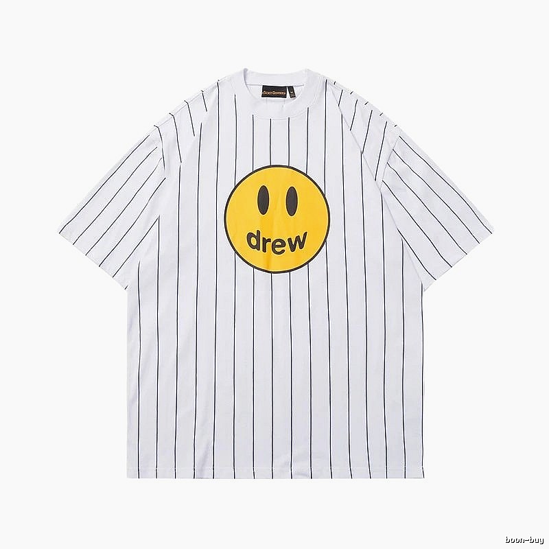 DREW Smiley Face Street Style White Striped T-shirt