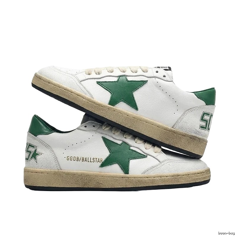 Golden Goose Dirty Star Green and White Retro Style
