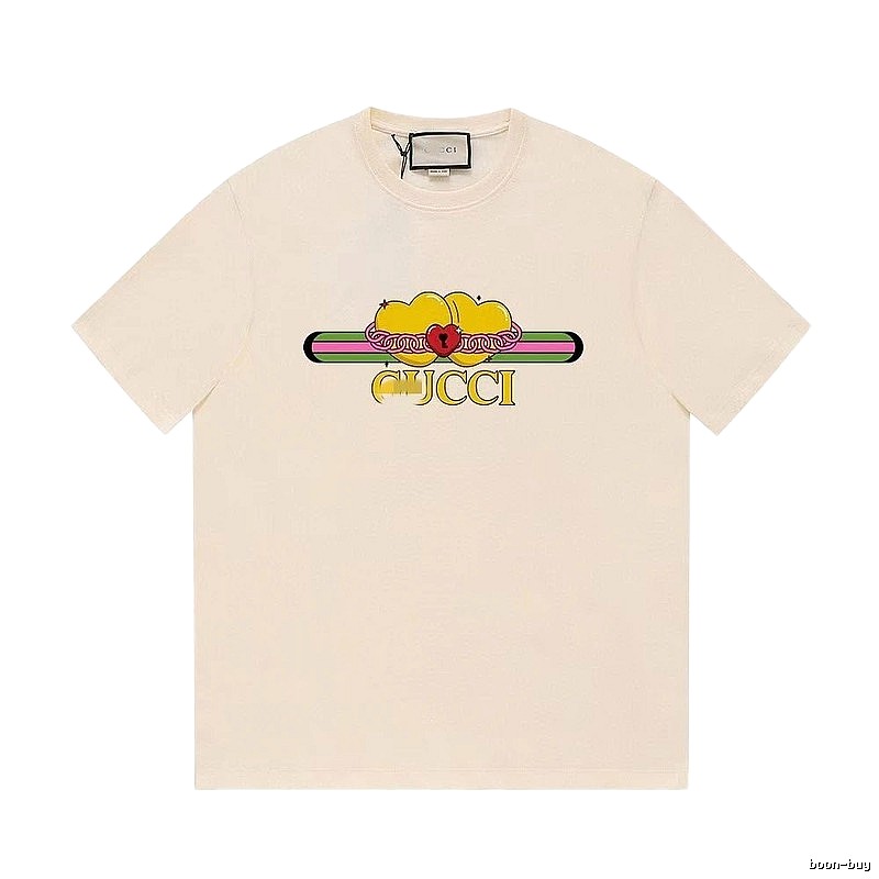 Gucci Double Heart Print Casual Style Off-White T-Shirt