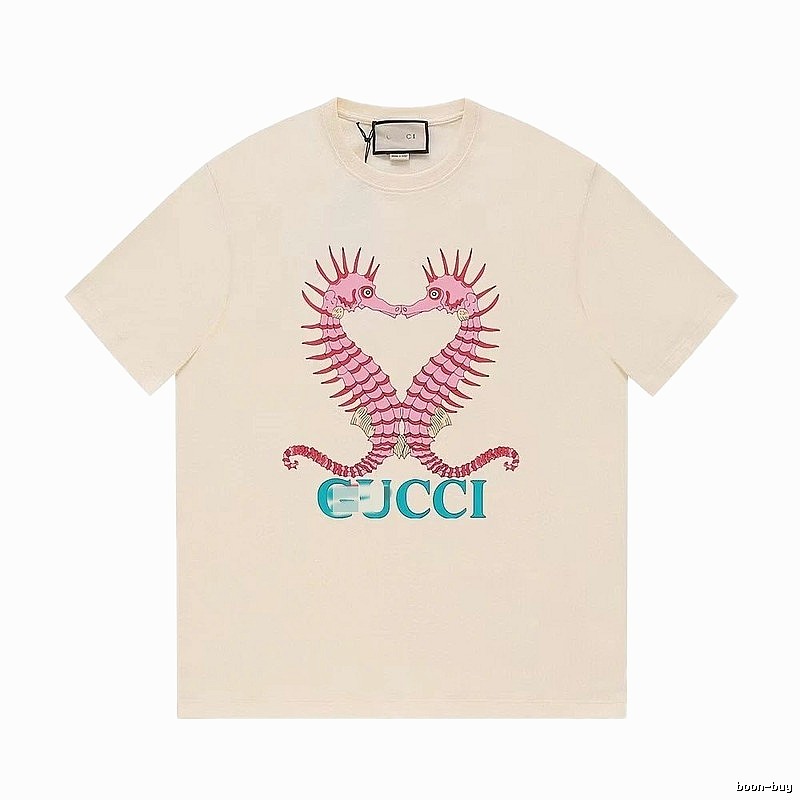 Gucci Seahorse Print Trendy Off-white Short Sleeve T-shirt