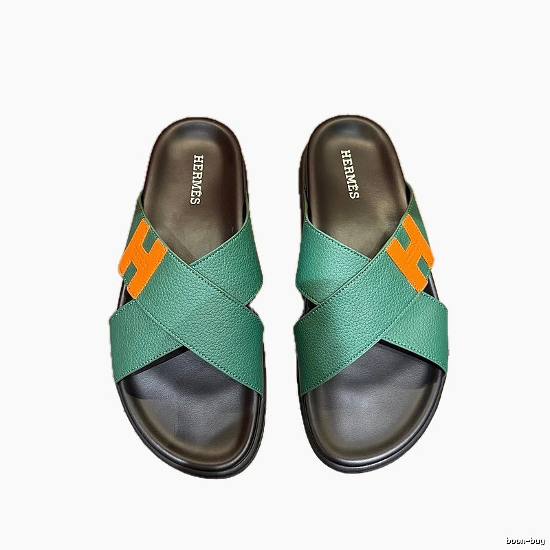 Hermès H Collection Light Luxury Style Green Slide Sandals