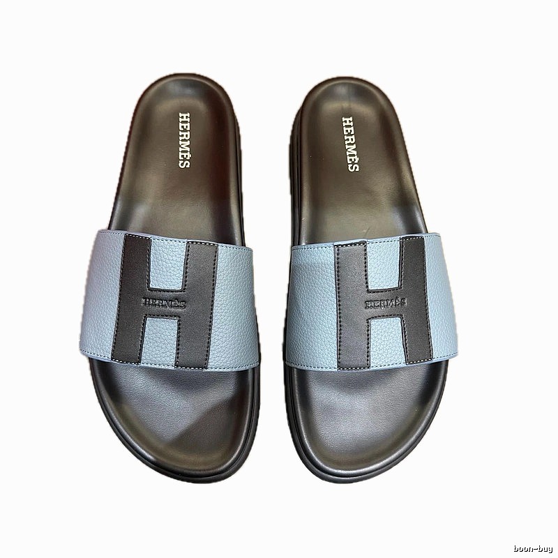Hermès H Collection Minimalist Style Dusty Blue Slides
