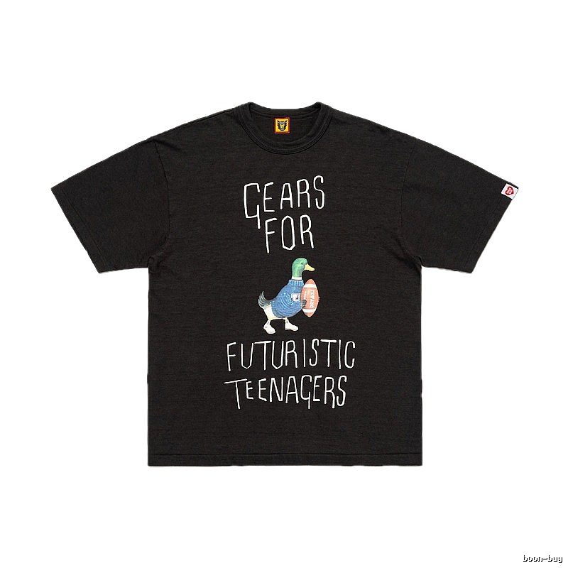 HUMAN MADE Green Duck Print Vintage Style Black T-Shirt
