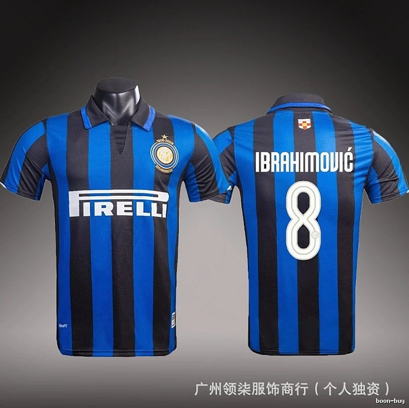 Inter Milan Patterned Brehme #3 soccer jersey Blue Black Striped with Polished Detail