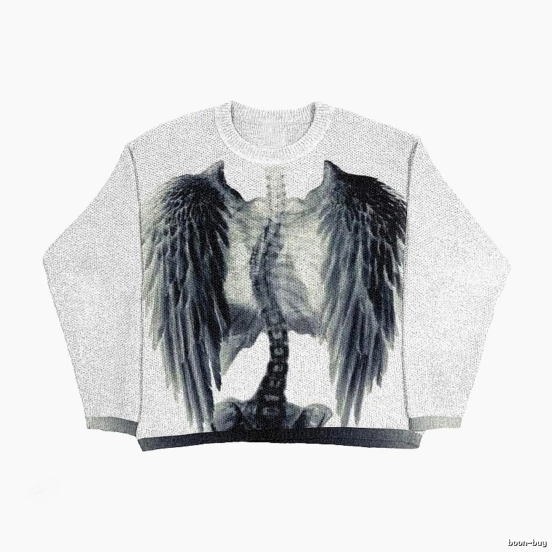 Logo Detail Anime graphic sweater Black Knit Top with Functional Detail
