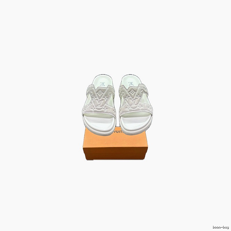 Louis Vuitton Classic Monogram Light Luxury Style White Slide Sandals