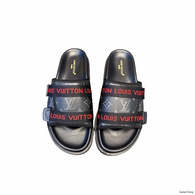 Louis Vuitton Classic Monogram Trendy Black Slide Sandals