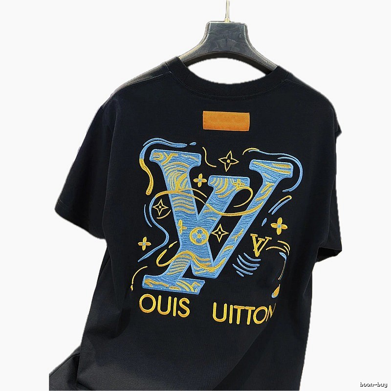 Louis Vuitton Embroidered Collection Trendy Style Black T-Shirt