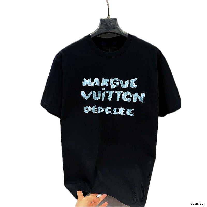 Louis Vuitton Embroidered Street Style Black Short-sleeve T-Shirt