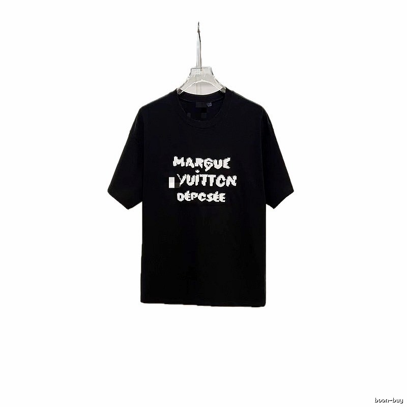 Louis Vuitton Letter Print Trendy Black Short-sleeve T-shirt