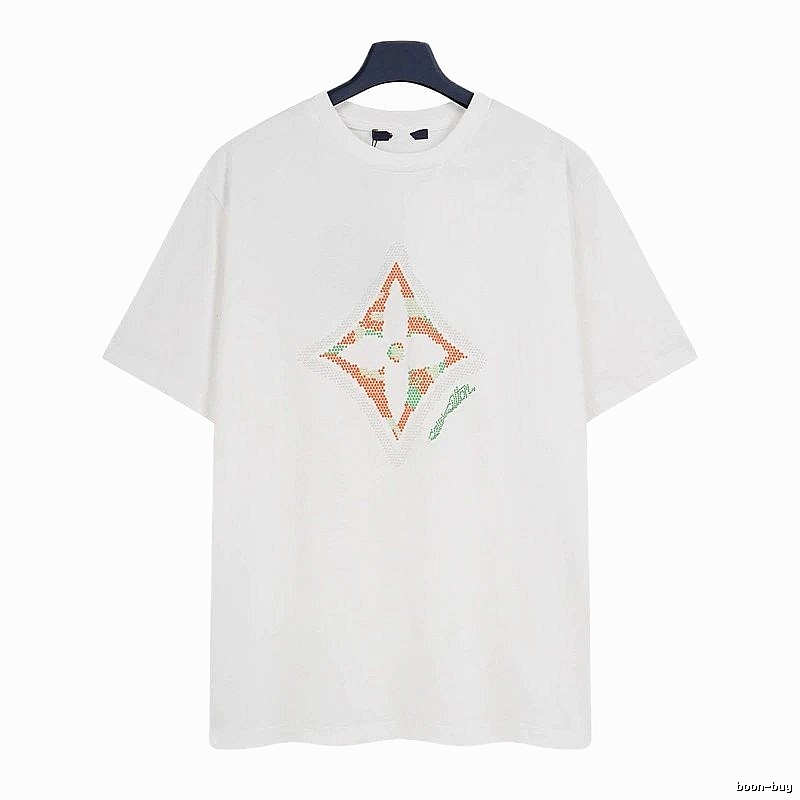 Louis Vuitton Trendy White T-Shirt with Diamond Print
