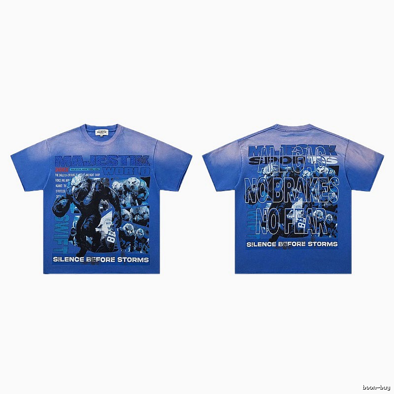 MAJESTIK American Street Style Gradient Blue Printed Short-sleeve T-shirt