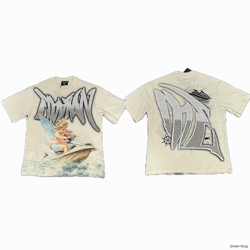 Mixed Emotion Off-white Street-style Angel Print T-shirt