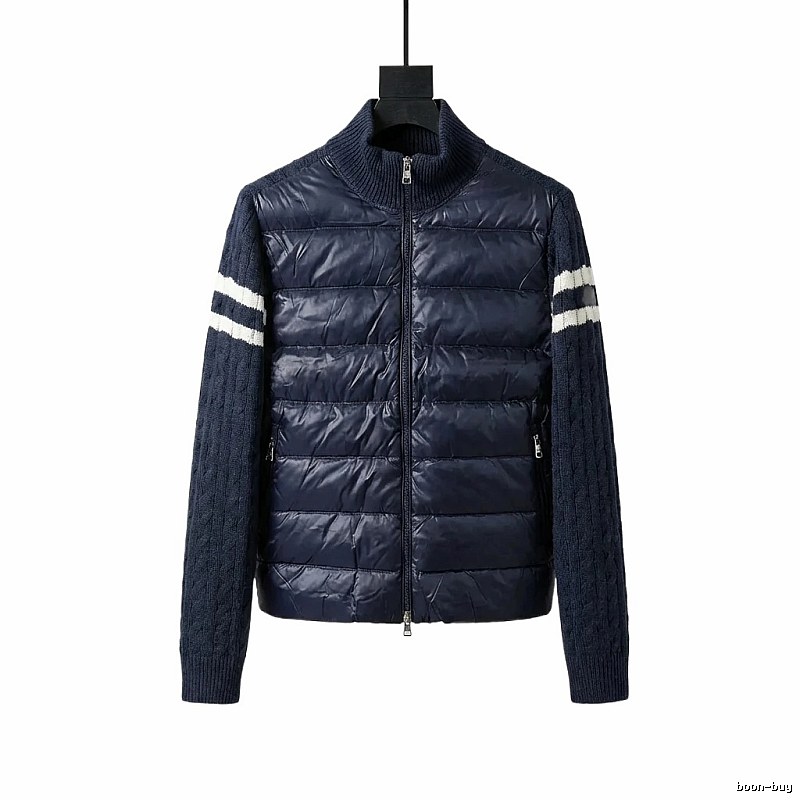 Moncler knitted and spliced dark blue down jacket