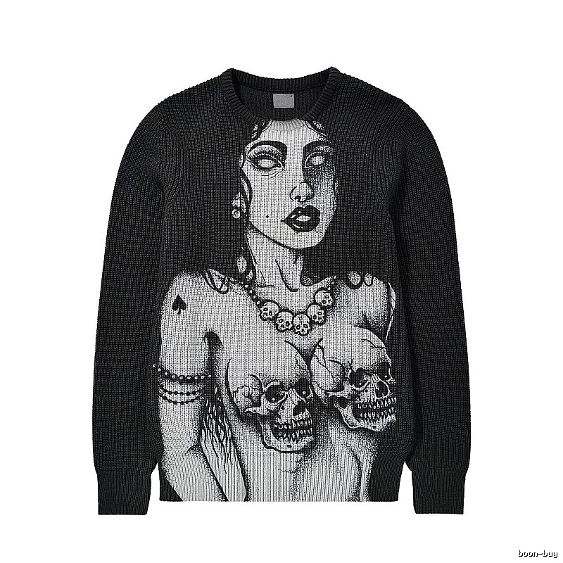 Monogram Anime graphic sweater Black Knit Top for Casual Outfits