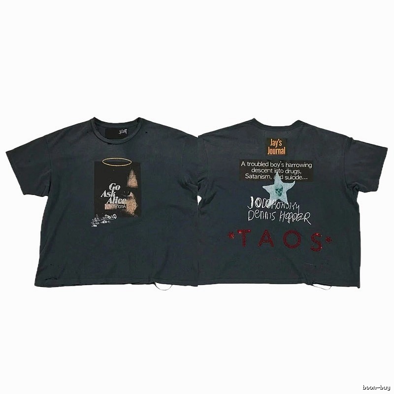 Paly Hollywood Distressed Dark Charcoal Gray Printed T-shirt