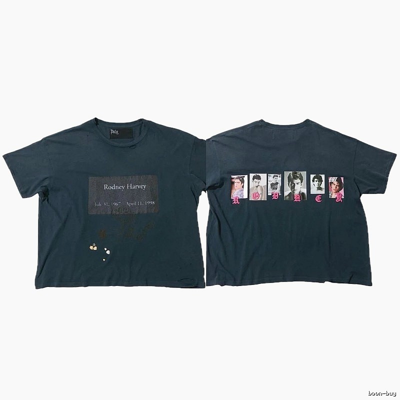Paly Hollywood Distressed Portrait Print Navy Blue T-Shirt