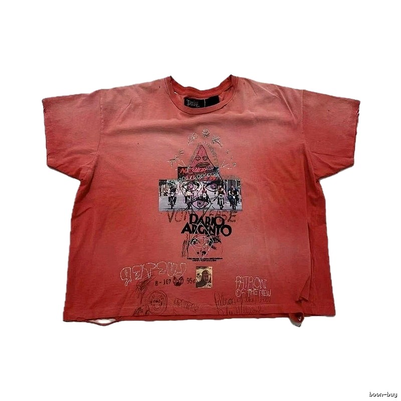 Paly Hollywood Vintage Distressed Dirty Orange Printed T-Shirt