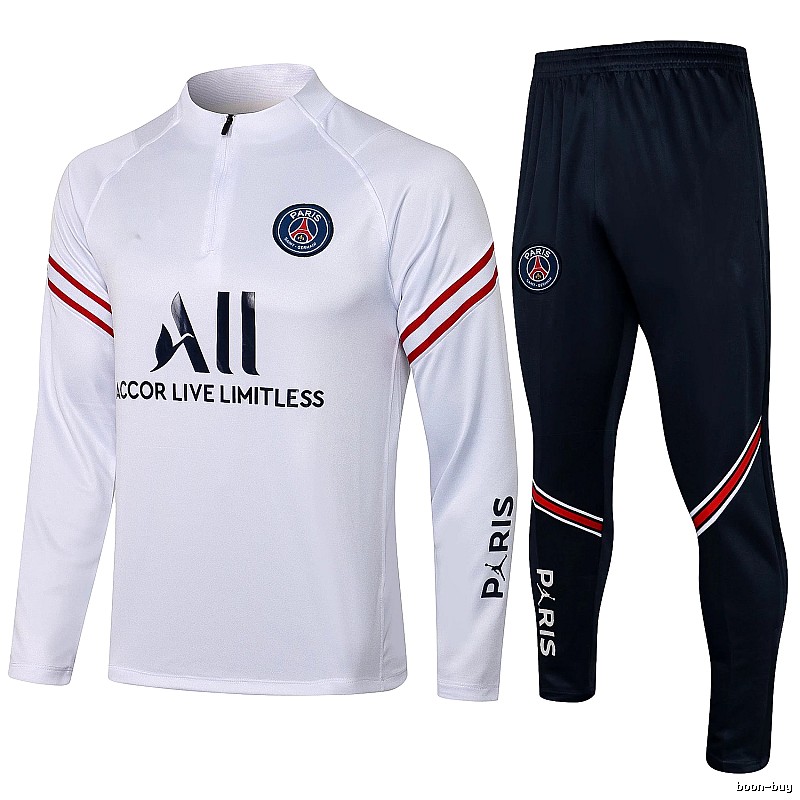 Paris Saint-Germain 2021-22 White Training Tracksuit Set Relaxed Styling