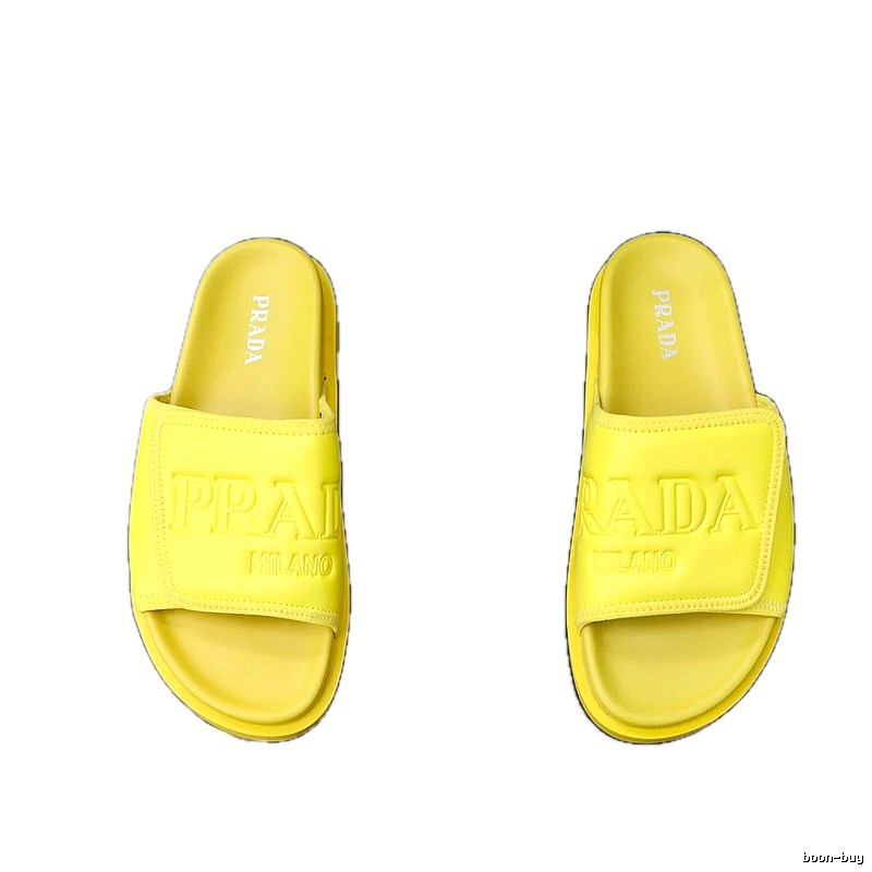Prada Embossed Collection Minimalist Style Yellow Slide Sandals