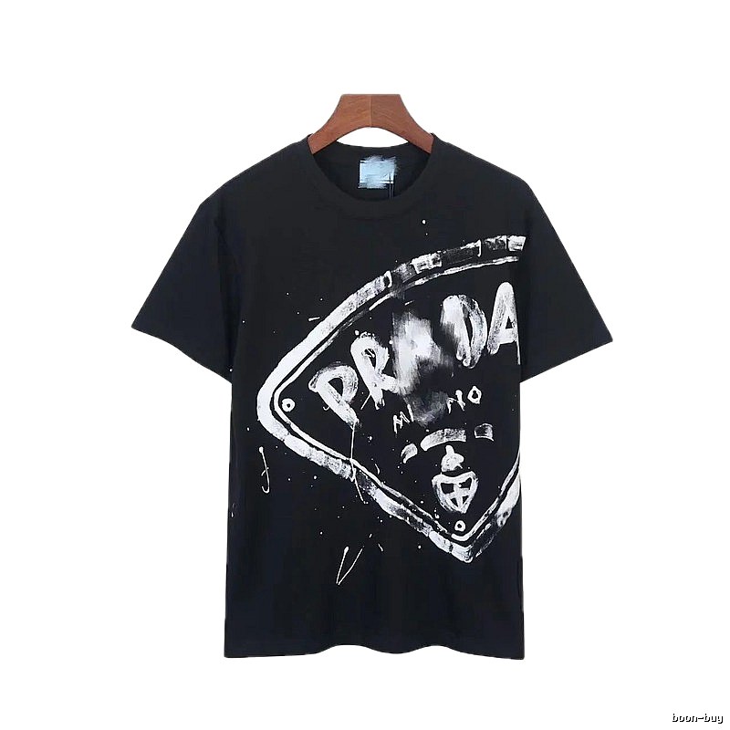 Prada Triangle Logo Graffiti Street Style Black T-Shirt
