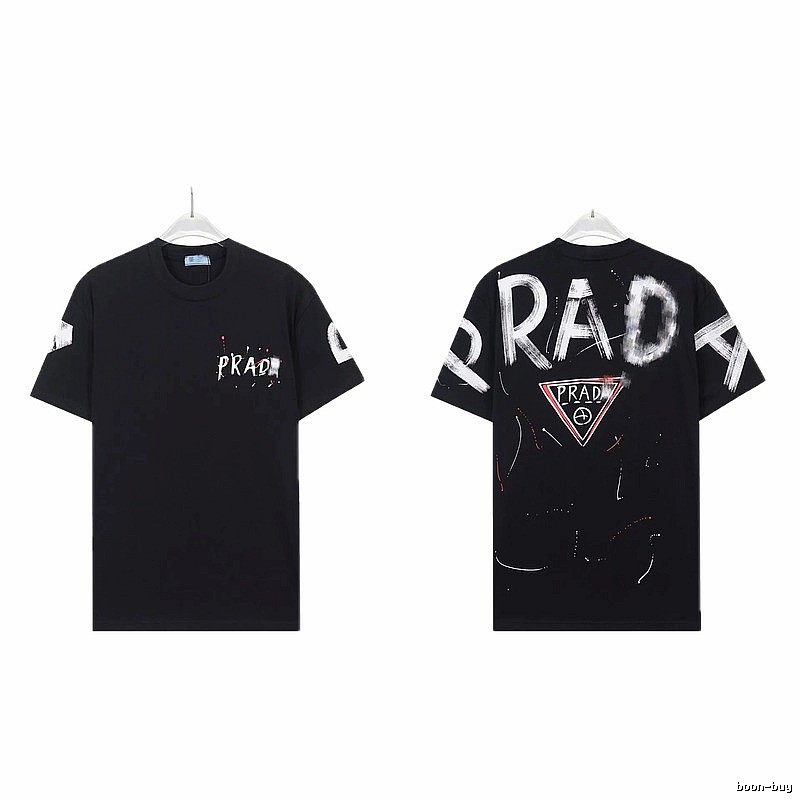 Prada Triangle Logo Graffiti Style Black Short-sleeve T-shirt