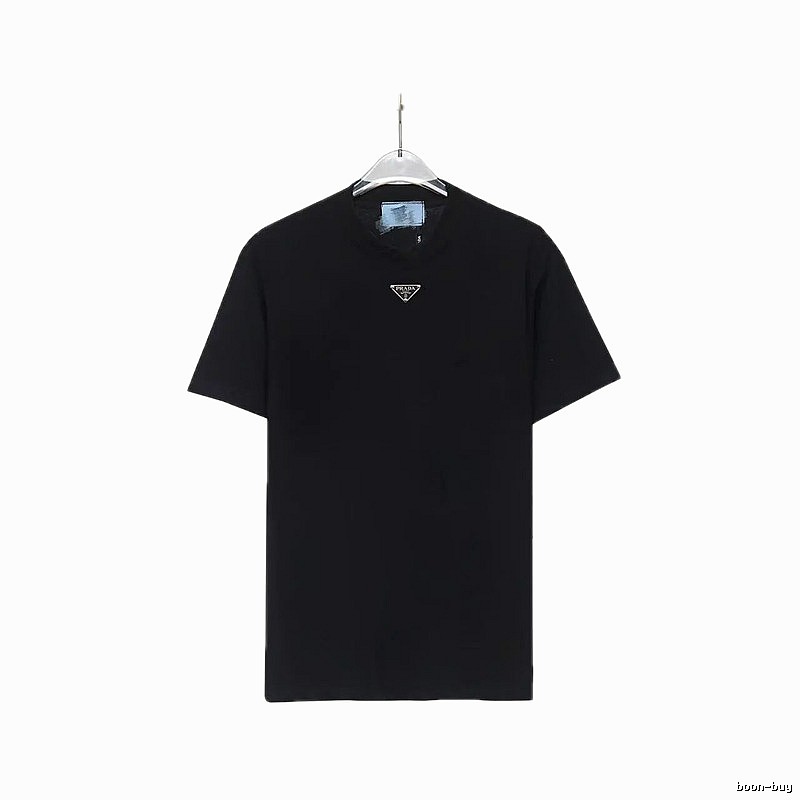 Prada Triangular Logo Minimalist Style Black Short-sleeve T-shirt
