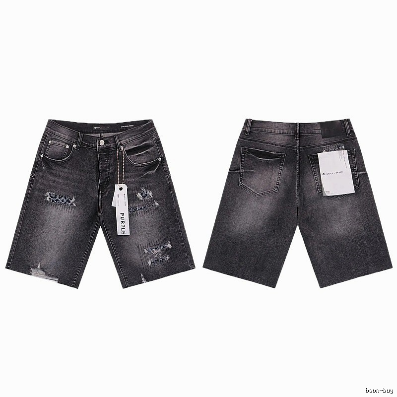 PurpleGodspeed High Street Ripped Black Gray Denim Shorts