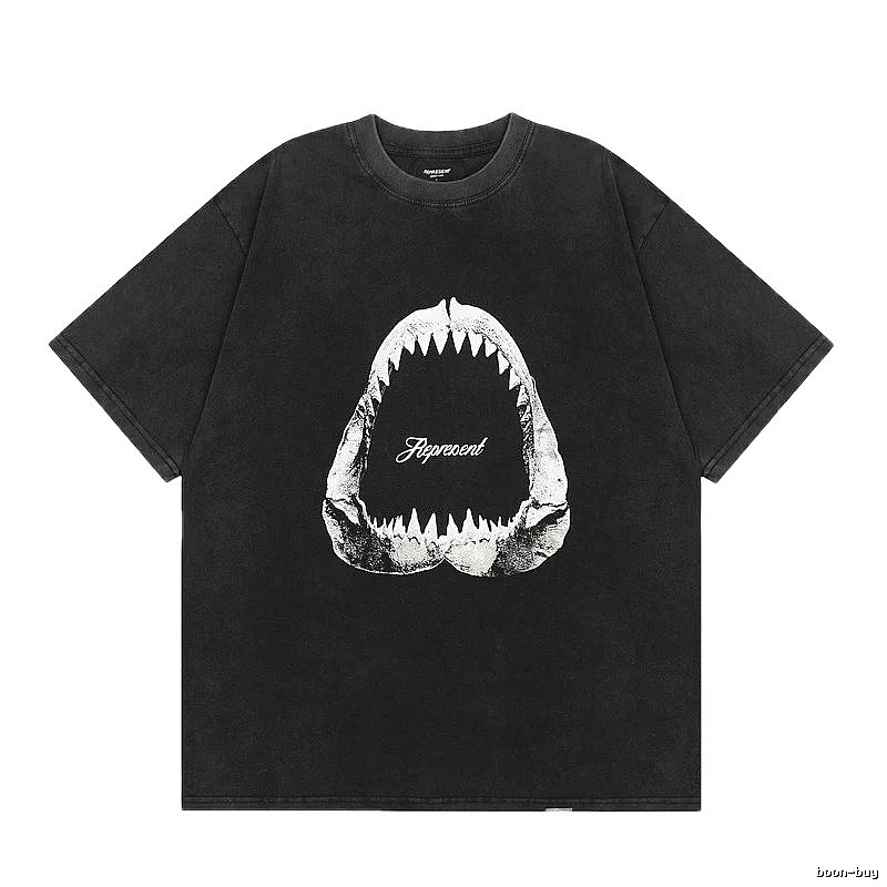 Represent Shark Print Vintage Style Black T-Shirt