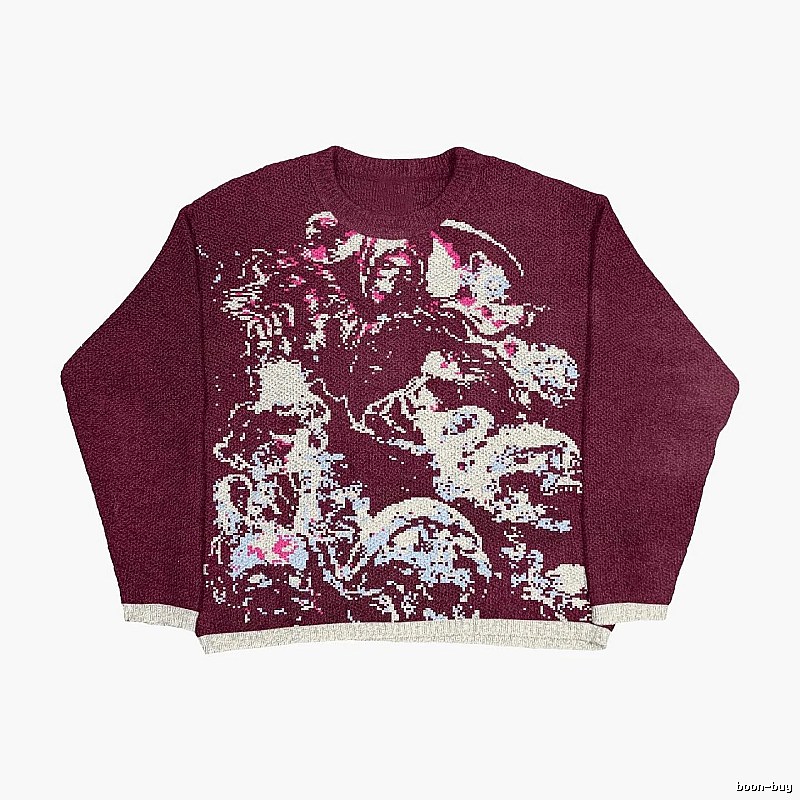 Resort Anime graphic sweater Black Knit Top with Premium Look