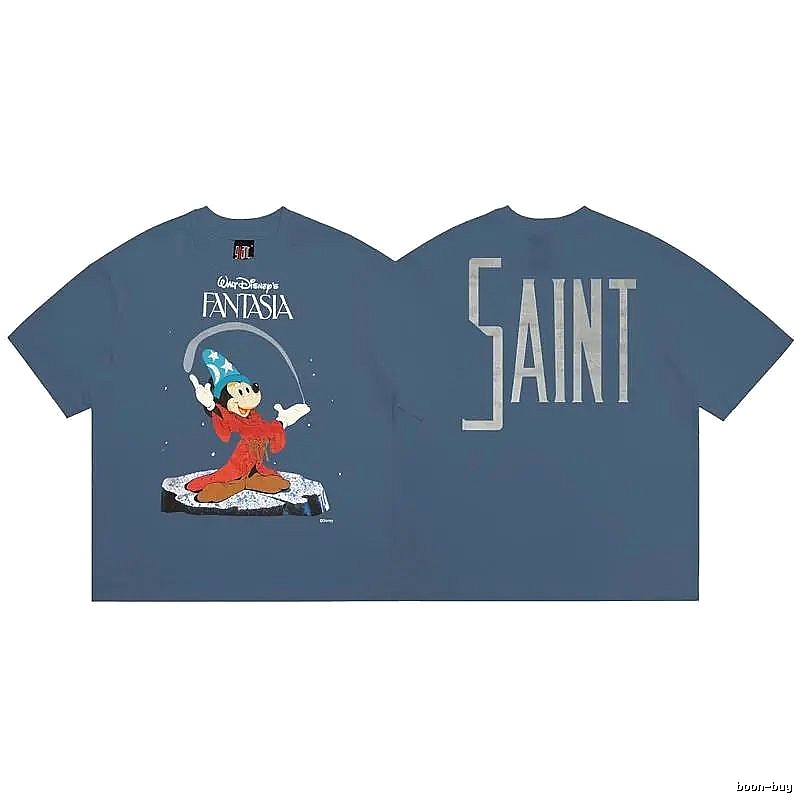 SAINT x Mickey Co-branded Vintage Style Gray-blue T-shirt